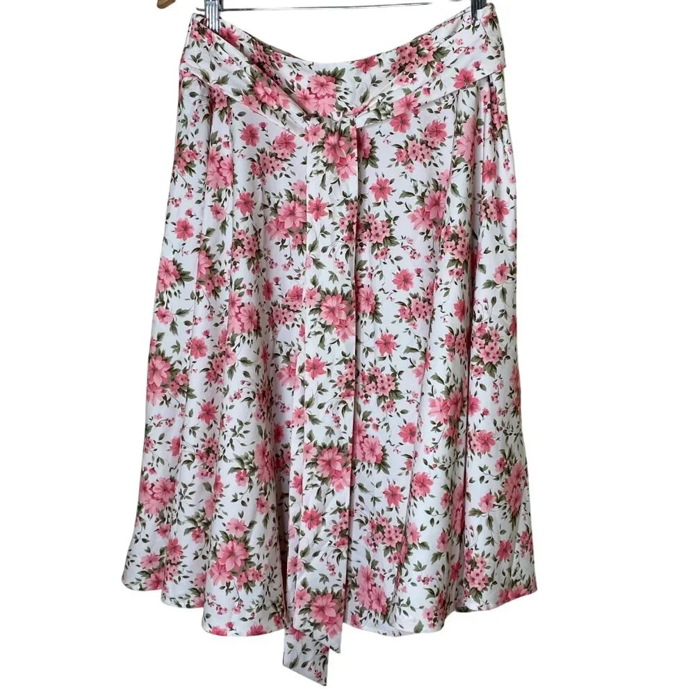 Floral Midi Skirt XL Cottagecore Coquette Tie Waist Boho Vintage Style - Picture 4 of 10